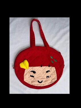 Red Quilted Face Tote Bag with Yellow Accent
